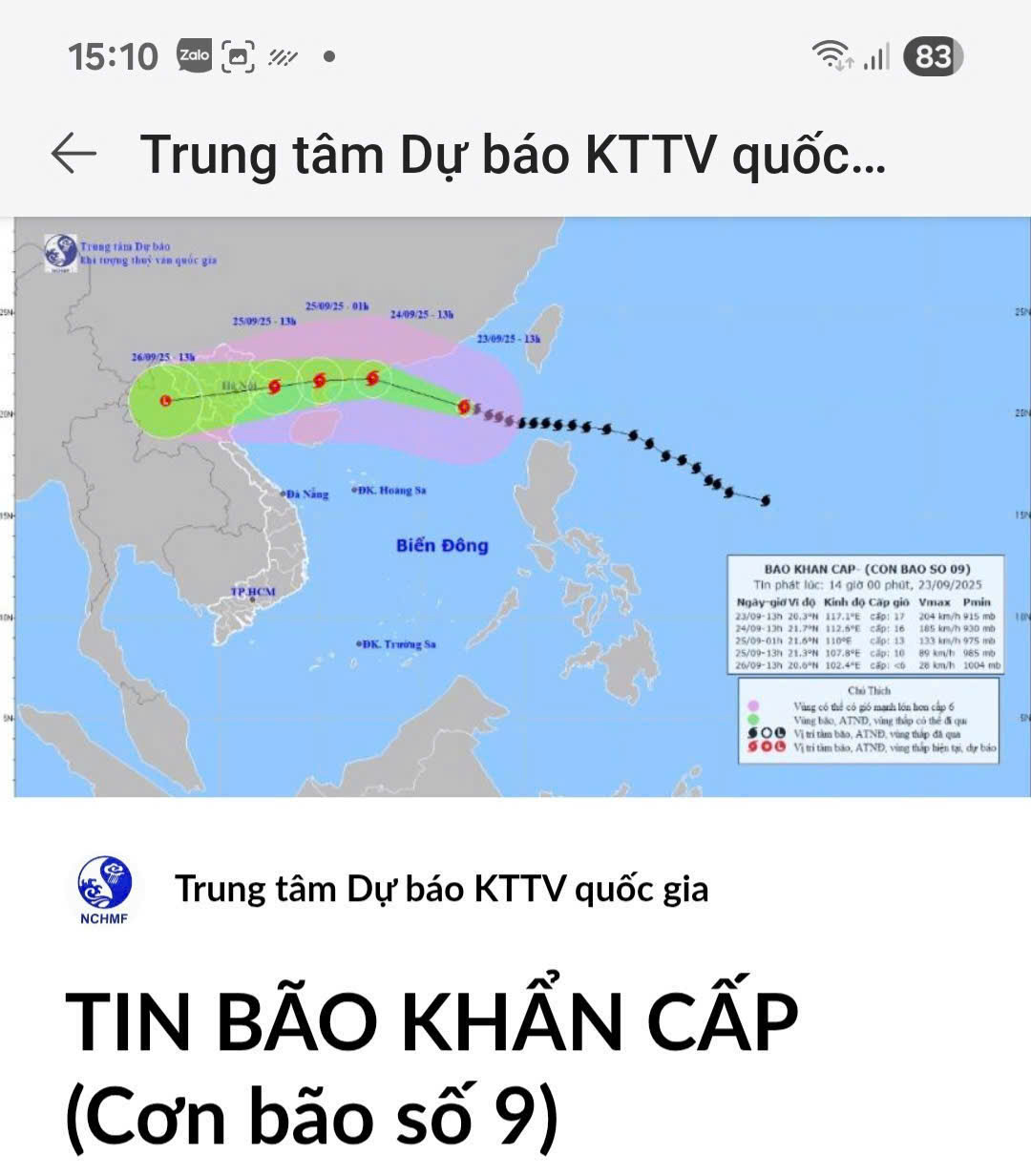 Trung tâm Dự báo KTTV quốc gia TIN BÃO KHẨN CẤP (Cơn bão số 9)